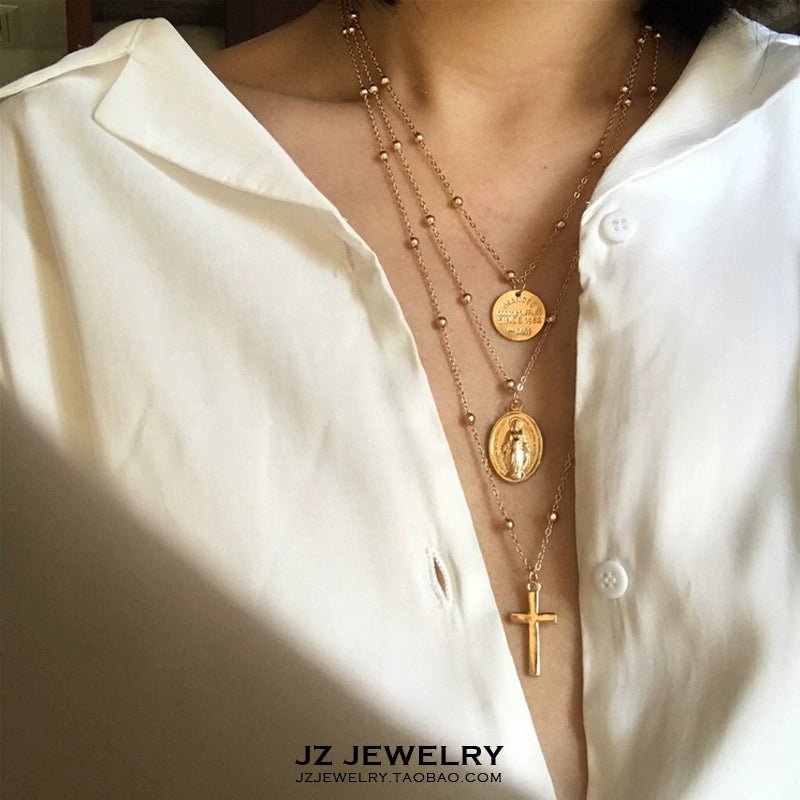 European and American - Style Retro Multi - Layer Cross Coin Women's Sweater Chain - Jaazi International