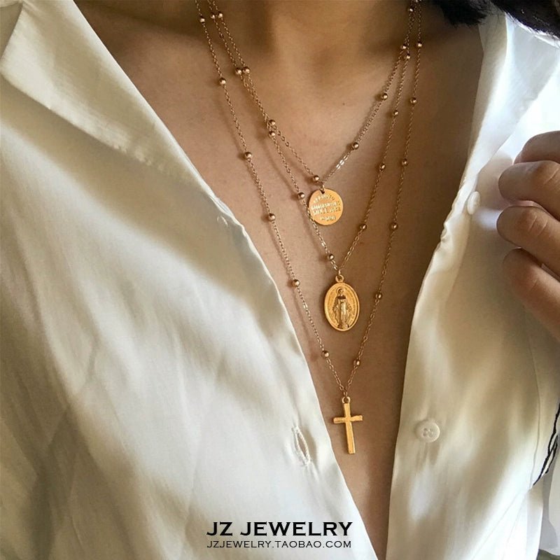 European and American - Style Retro Multi - Layer Cross Coin Women's Sweater Chain - Jaazi International