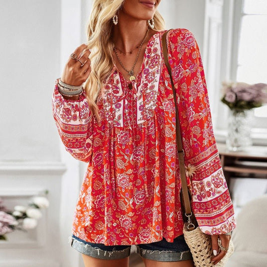 European And American Women's Clothing Printed Long Sleeve Shirt - Jaazi International