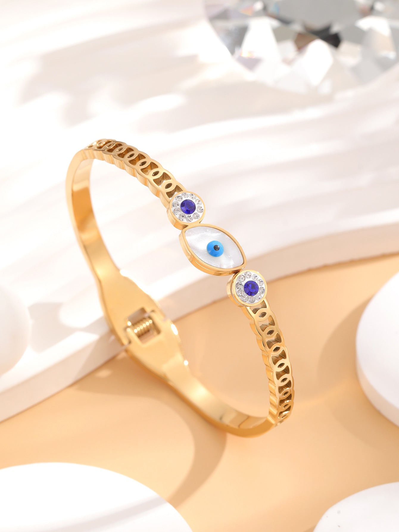 Evil Eye Stainless Steel Statement Bracelet For Women Trendy Fashion Female Ethnic Style Inlaid Shell Jewelry - Jaazi International