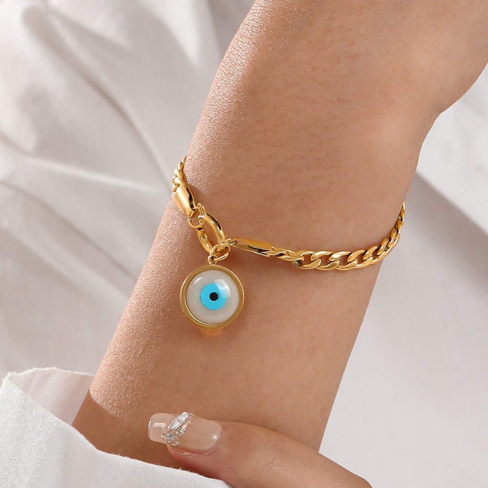 Evil Eye Stainless Steel Statement Bracelet For Women Trendy Fashion Female Ethnic Style Inlaid Shell Jewelry - Jaazi International