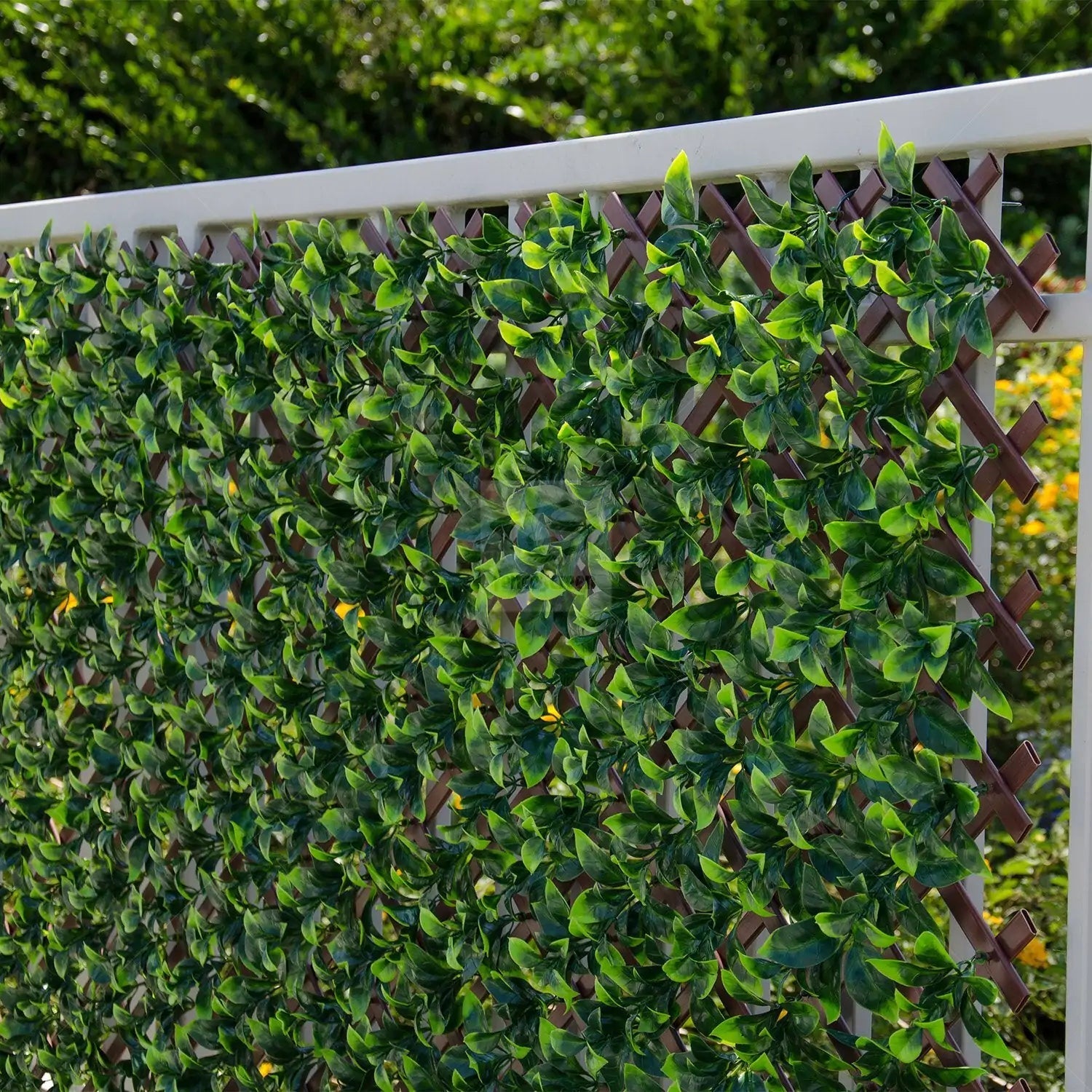 Expandable Faux Green Ligustrum Ficus Trellis Privacy Fence (Variable Size) UV Resistant - Jaazi International