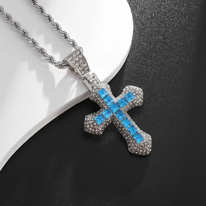 Exquisite Shiny Cross Square Crystal Zirconia Pendant Necklace for Women Men Fashion Hip Hop Party Luxury Jewelry Christmas Gift - Jaazi International