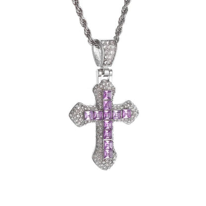 Exquisite Shiny Cross Square Crystal Zirconia Pendant Necklace for Women Men Fashion Hip Hop Party Luxury Jewelry Christmas Gift - Jaazi International