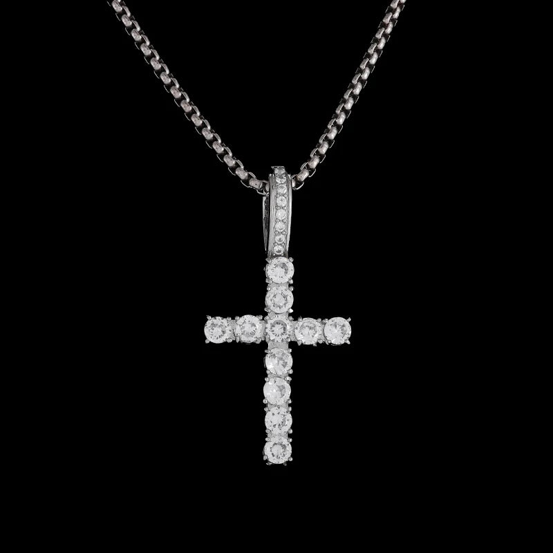 Exquisite Shiny Cross Square Crystal Zirconia Pendant Necklace for Women Men Fashion Hip Hop Party Luxury Jewelry Christmas Gift - Jaazi International