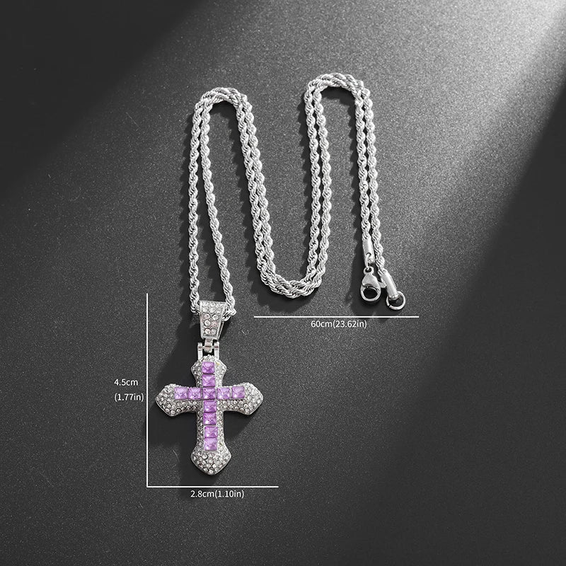 Exquisite Shiny Cross Square Crystal Zirconia Pendant Necklace for Women Men Fashion Hip Hop Party Luxury Jewelry Christmas Gift - Jaazi International