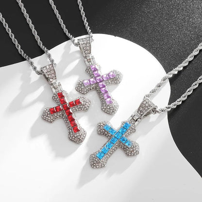 Exquisite Shiny Cross Square Crystal Zirconia Pendant Necklace for Women Men Fashion Hip Hop Party Luxury Jewelry Christmas Gift - Jaazi International