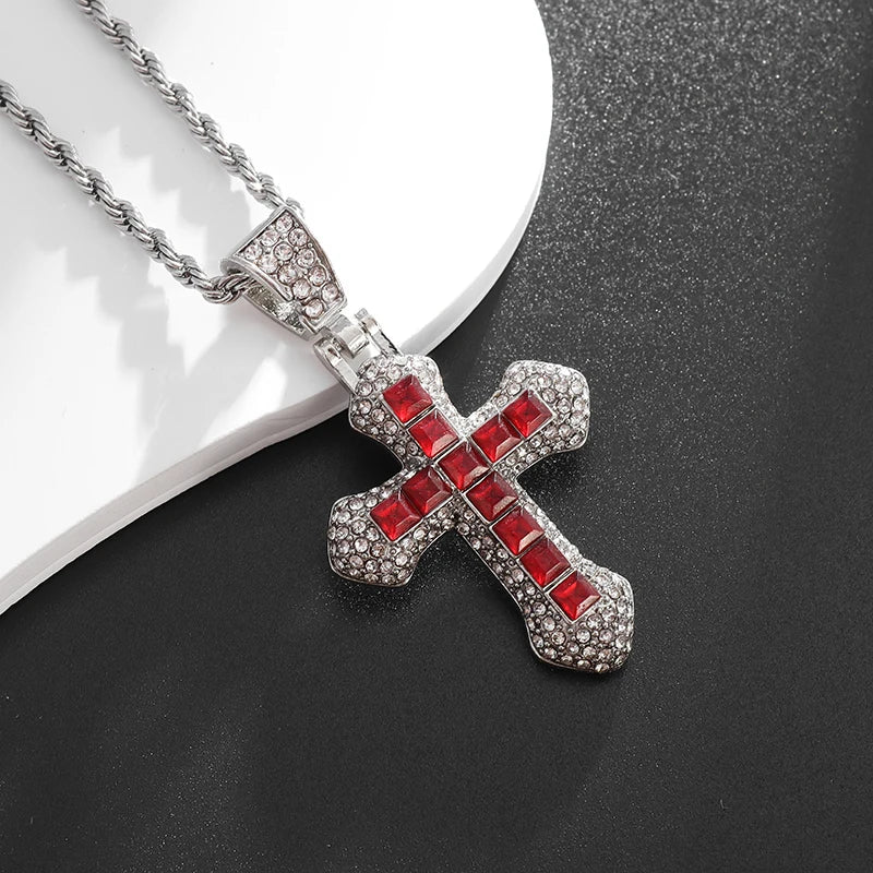 Exquisite Shiny Cross Square Crystal Zirconia Pendant Necklace for Women Men Fashion Hip Hop Party Luxury Jewelry Christmas Gift - Jaazi International