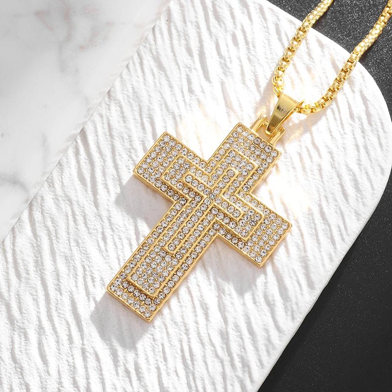 Exquisite Shiny Cross Square Crystal Zirconia Pendant Necklace for Women Men Fashion Hip Hop Party Luxury Jewelry Christmas Gift - Jaazi International