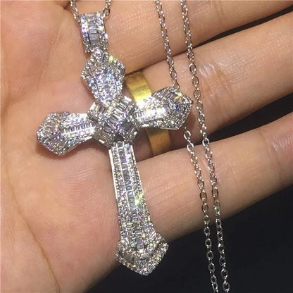 Exquisite Shiny Cross Square Crystal Zirconia Pendant Necklace for Women Men Fashion Hip Hop Party Luxury Jewelry Christmas Gift - Jaazi International