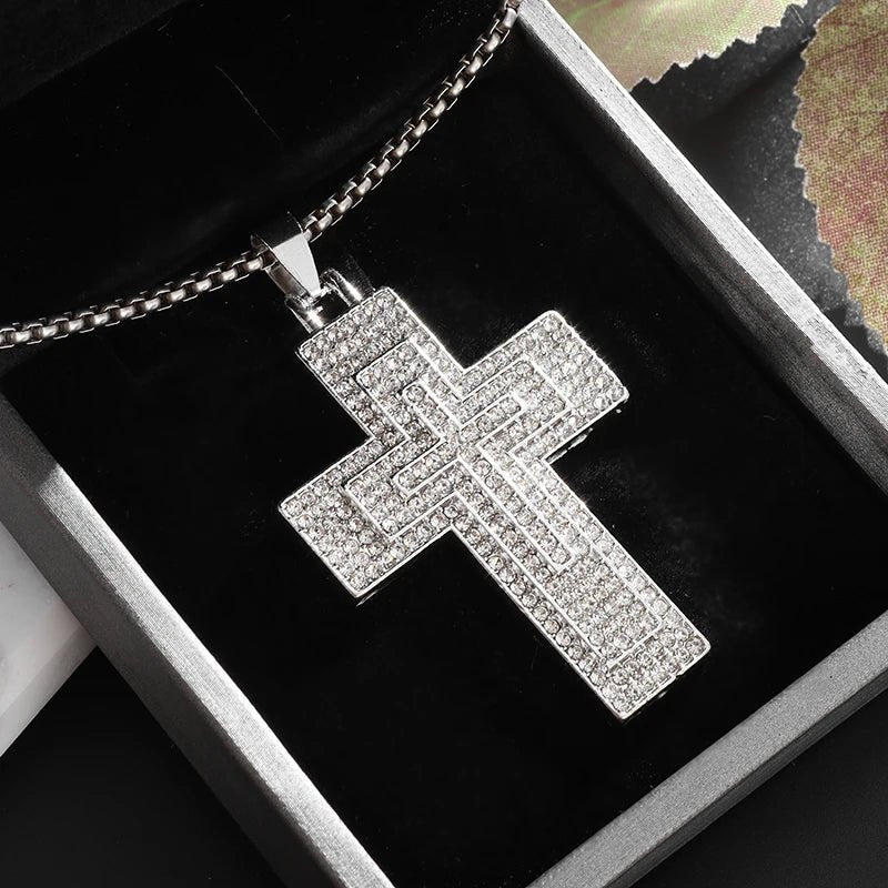 Exquisite Shiny Cross Square Crystal Zirconia Pendant Necklace for Women Men Fashion Hip Hop Party Luxury Jewelry Christmas Gift - Jaazi International