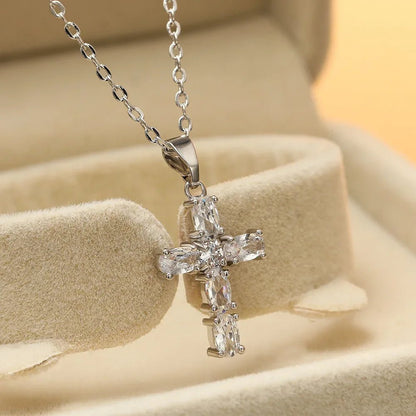 Exquisite Shiny Cross Square Crystal Zirconia Pendant Necklace for Women Men Fashion Hip Hop Party Luxury Jewelry Christmas Gift - Jaazi International