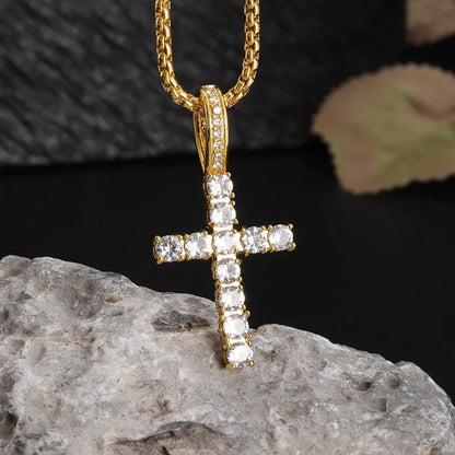 Exquisite Shiny Cross Square Crystal Zirconia Pendant Necklace for Women Men Fashion Hip Hop Party Luxury Jewelry Christmas Gift - Jaazi International