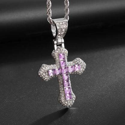 Exquisite Shiny Cross Square Crystal Zirconia Pendant Necklace for Women Men Fashion Hip Hop Party Luxury Jewelry Christmas Gift - Jaazi International