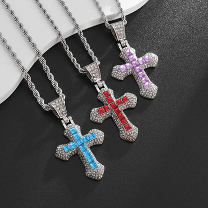 Exquisite Shiny Cross Square Crystal Zirconia Pendant Necklace for Women Men Fashion Hip Hop Party Luxury Jewelry Christmas Gift - Jaazi International