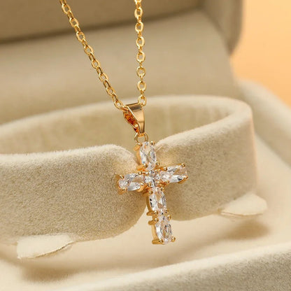 Exquisite Shiny Cross Square Crystal Zirconia Pendant Necklace for Women Men Fashion Hip Hop Party Luxury Jewelry Christmas Gift - Jaazi International