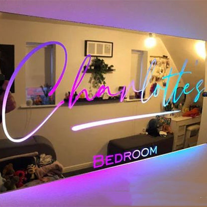 Personalisierte Namensspiegelleuchte für Schlafzimmer, LED-Leuchtspiegel für die Wand, individuelles Foto, Weihnachten, Valentinstag, Hochzeitsgeschenke