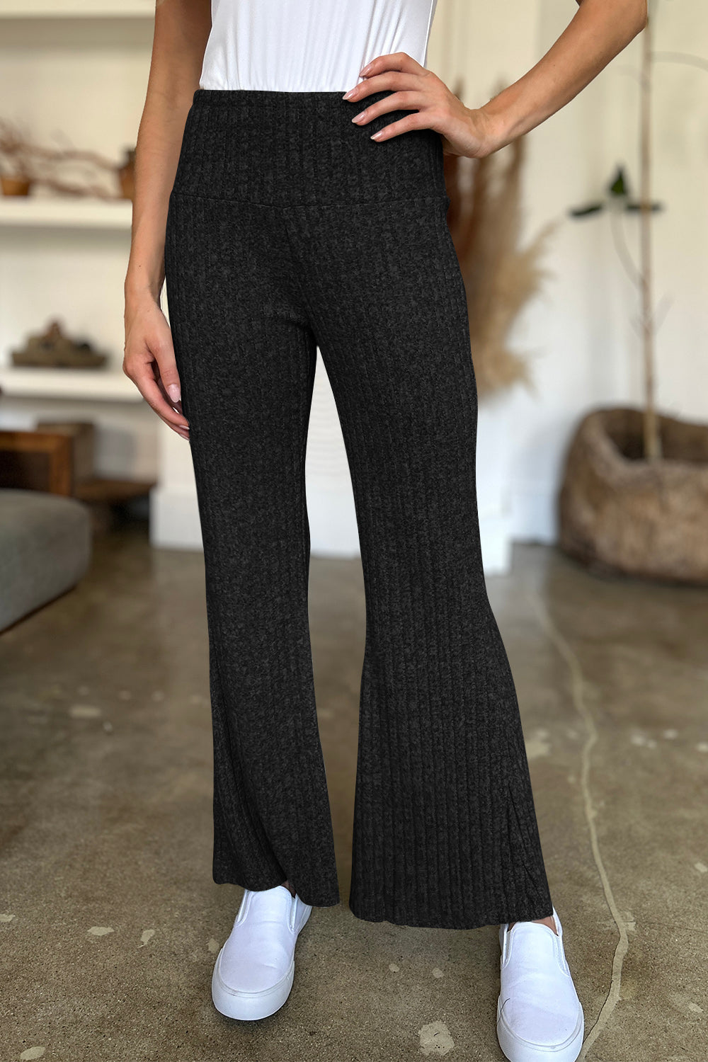 Ribbed High Waist Flare Pants