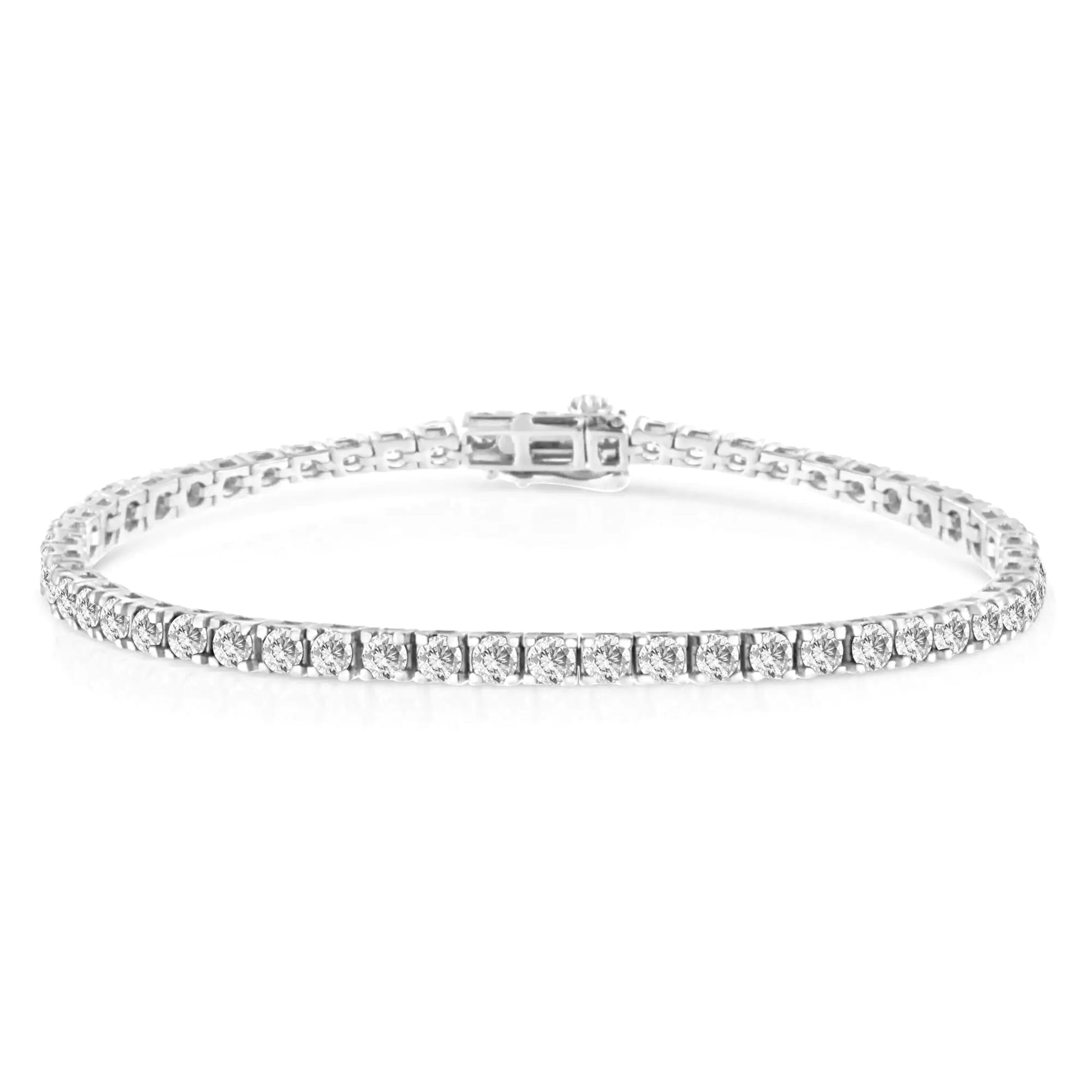 14K White Gold 4 - Prong Set Lab Grown Round Diamond Classic Tennis Bracelet (F - G Color, VS1 - VS2 Clarity) - 7.25" - Jaazi Intl