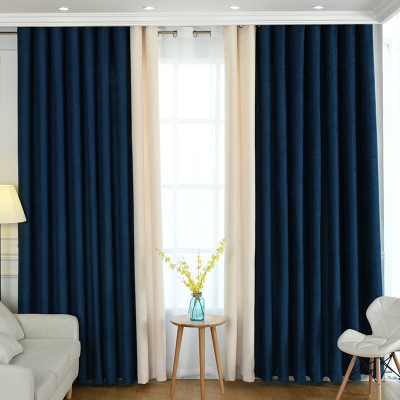 Factory direct stitching simple solid chenille curtain high shading curtain finished living room bedroom curtains - Jaazi International