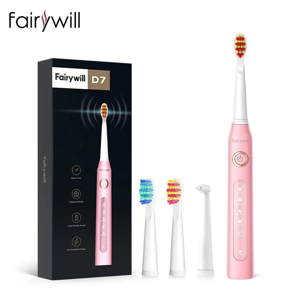 Fairywill Electric Sonic Toothbrush USB Charge FW - 507 Rechargeable Waterproof Electronic Tooth Brushes Replacement Heads Adult - Jaazi International