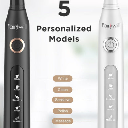 Fairywill Electric Sonic Toothbrush USB Charge FW - 507 Rechargeable Waterproof Electronic Tooth Brushes Replacement Heads Adult - Jaazi International