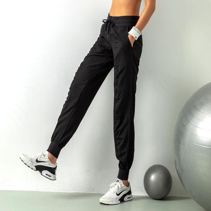 Fashion Casual Sports Pants For Women Loose Legs Drawstring High Waist Trousers With Pockets Running Sports Gym Fitness Yoga Pants - Jaazi International