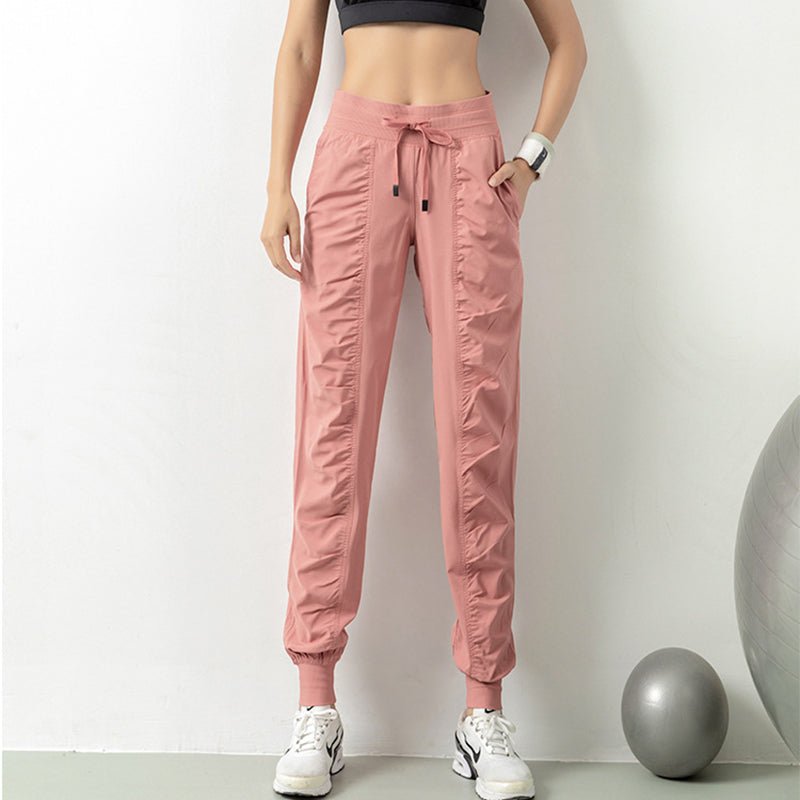 Fashion Casual Sports Pants For Women Loose Legs Drawstring High Waist Trousers With Pockets Running Sports Gym Fitness Yoga Pants - Jaazi International