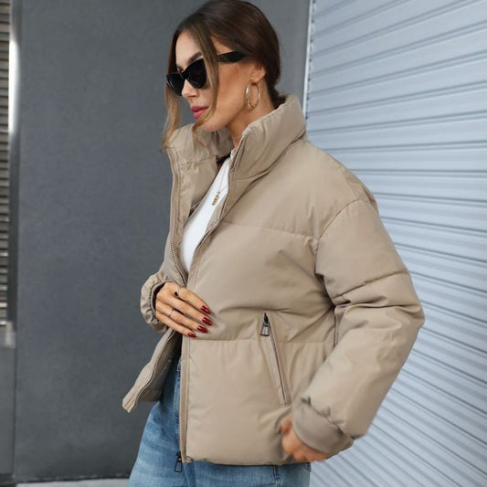 Fashion Ins Style Bread Coat Women's Solid Color Stand Collar Loose Warm Down Jacket Winter Slim Casual Short Coat - Jaazi International