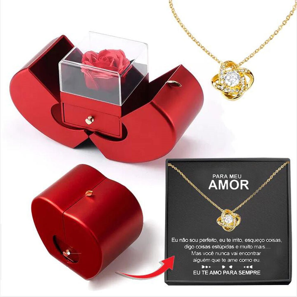 Fashion Jewelry Box Red Apple Christmas Gift Necklace Eternal Rose For Girl Mother's Day Valentine's Day Gifts With Artificial Flower Rose Flower Jewelry Box - Jaazi International