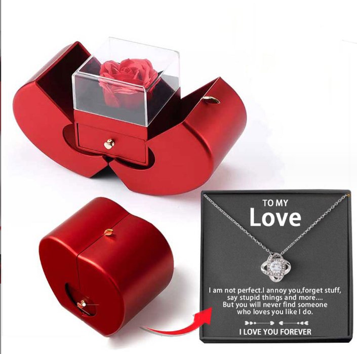 Fashion Jewelry Box Red Apple Christmas Gift Necklace Eternal Rose For Girl Mother's Day Valentine's Day Gifts With Artificial Flower Rose Flower Jewelry Box - Jaazi International