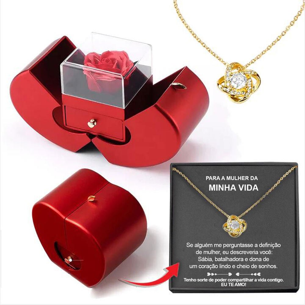 Fashion Jewelry Box Red Apple Christmas Gift Necklace Eternal Rose For Girl Mother's Day Valentine's Day Gifts With Artificial Flower Rose Flower Jewelry Box - Jaazi International