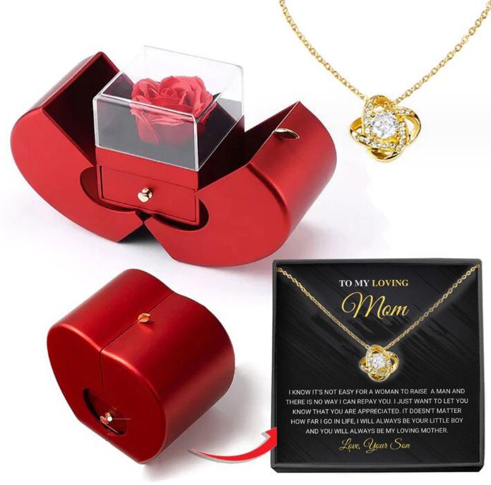 Fashion Jewelry Box Red Apple Christmas Gift Necklace Eternal Rose For Girl Mother's Day Valentine's Day Gifts With Artificial Flower Rose Flower Jewelry Box - Jaazi International