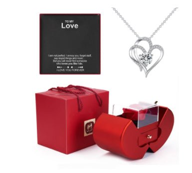 Fashion Jewelry Box Red Apple Christmas Gift Necklace Eternal Rose For Girl Mother's Day Valentine's Day Gifts With Artificial Flower Rose Flower Jewelry Box - Jaazi International