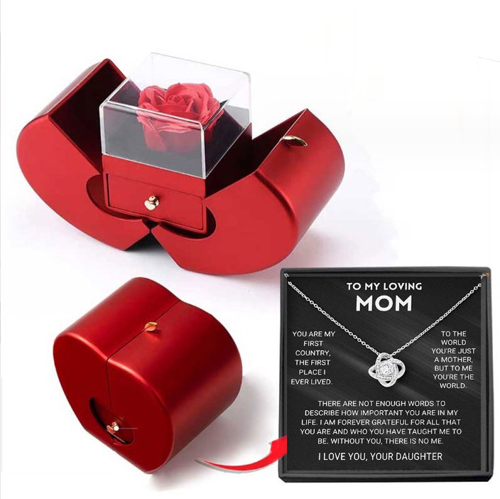 Fashion Jewelry Box Red Apple Christmas Gift Necklace Eternal Rose For Girl Mother's Day Valentine's Day Gifts With Artificial Flower Rose Flower Jewelry Box - Jaazi International