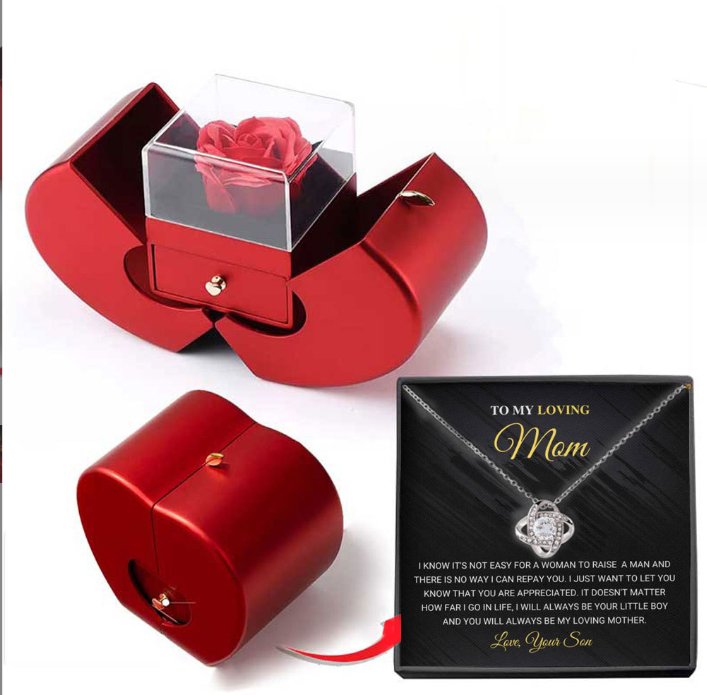 Fashion Jewelry Box Red Apple Christmas Gift Necklace Eternal Rose For Girl Mother's Day Valentine's Day Gifts With Artificial Flower Rose Flower Jewelry Box - Jaazi International