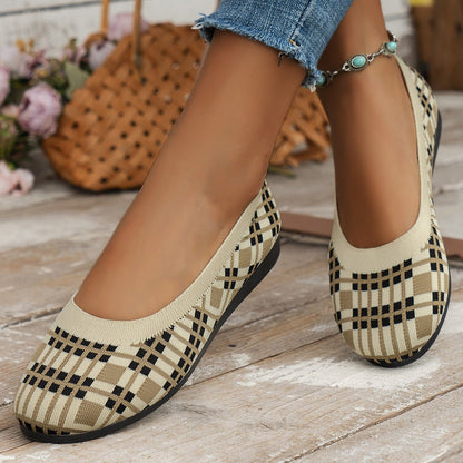 Fashion Plaid Print Flats Shoes New Fashion Casual Breathable Slip On Round - toe Mesh Shoes For Women - Jaazi International