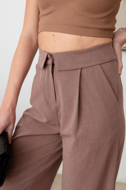 Wide Leg Asymmetric Waistband Tailored Pants