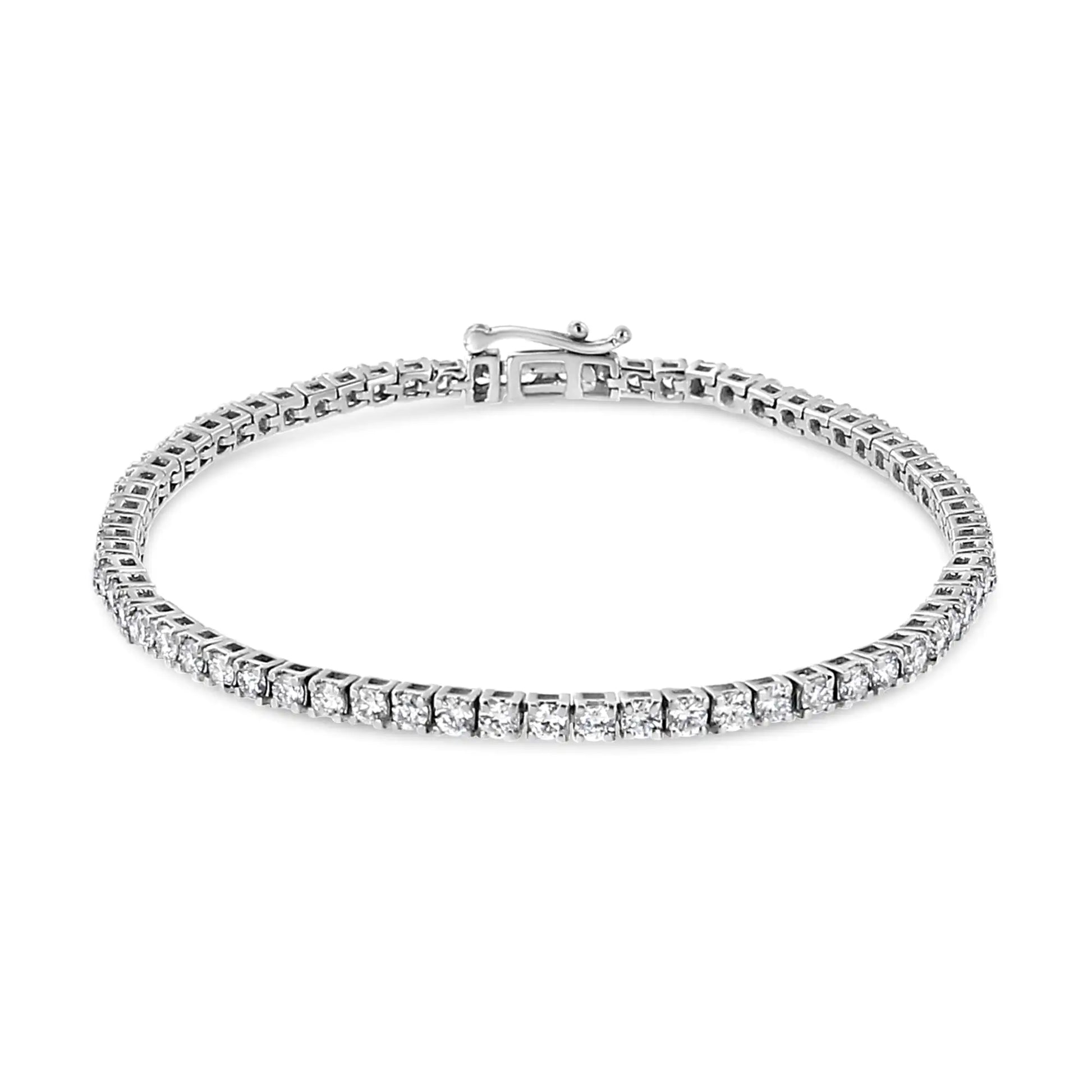 14K White Gold 4 - Prong Set Lab Grown Round Diamond Classic Tennis Bracelet (F - G Color, VS1 - VS2 Clarity) - 7.25" - Jaazi Intl