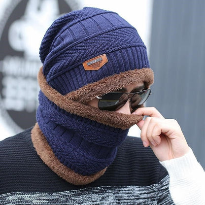 [Hat + Scarf] Korean Style Autumn And Winter Velvet Thickened Warm Knitted Woolen Hat Men&#039;s Outdoor Pullover Hat - Jaazi Intl