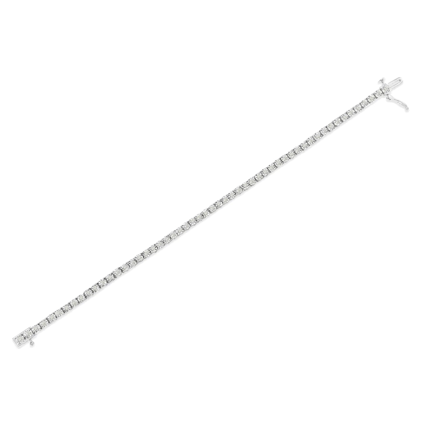 .925 Sterling Silver 1.0 Cttw Miracle - Set Diamond Round Faceted Bezel Tennis Bracelet (I - J Color, I3 Clarity) - Jaazi Intl