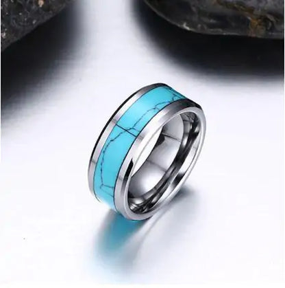 Silver Turquoise Inlay Tungsten Ring