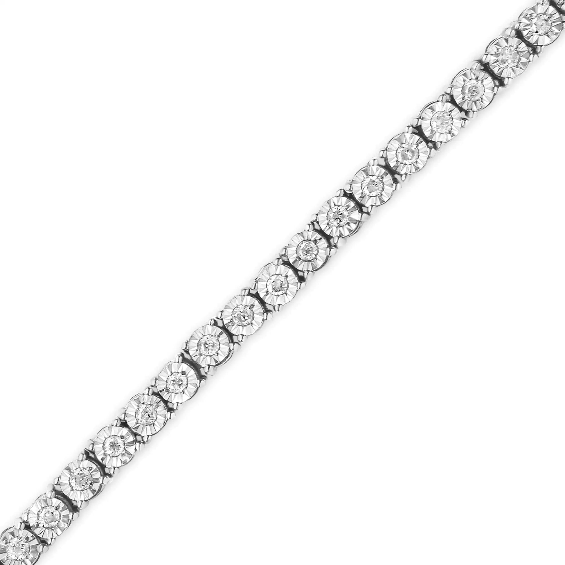 .925 Sterling Silver 1.0 Cttw Miracle - Set Diamond Round Faceted Bezel Tennis Bracelet (I - J Color, I3 Clarity) - Jaazi Intl