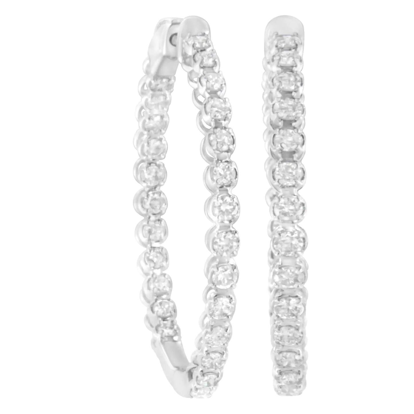 14K White Gold 2 cttw Diamond Hoop Earrings (I-J Clarity, I1-I2 Color)