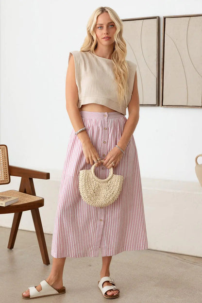 Patio Stripe Button Down Maxi Skirt