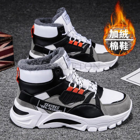 Winter Men's Boots Fashion Thick Bottom Non-slip Warm Winter Shoes For Men Fur Warm Ankle Snow Boots Footwear Male Sneakers - Jaazi Intl