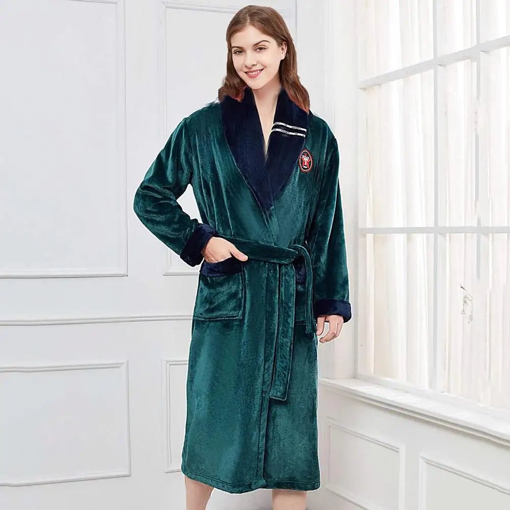 Winter Warm Couple Flannel Robe Sleepwear Loose Casual Kimono Bathrobe Gown Thick Coral Fleece Women Nightwear Nightgown 3XL - Jaazi Intl