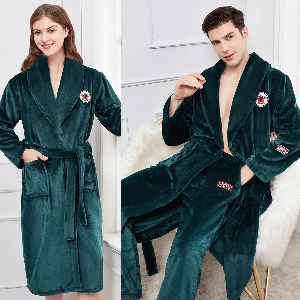 Winter Warm Couple Flannel Robe Sleepwear Loose Casual Kimono Bathrobe Gown Thick Coral Fleece Women Nightwear Nightgown 3XL - Jaazi Intl