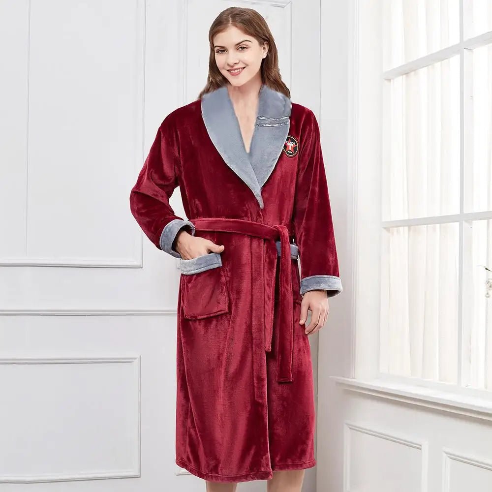 Winter Warm Couple Flannel Robe Sleepwear Loose Casual Kimono Bathrobe Gown Thick Coral Fleece Women Nightwear Nightgown 3XL - Jaazi Intl