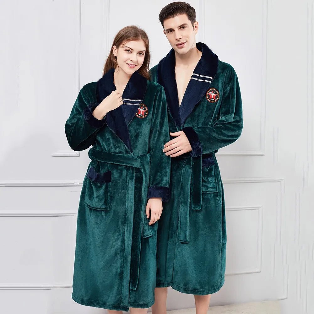 Winter Warm Couple Flannel Robe Sleepwear Loose Casual Kimono Bathrobe Gown Thick Coral Fleece Women Nightwear Nightgown 3XL - Jaazi Intl